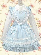 ロリータ ブラウスとスカート 甘ロリ【素材：コットン／色：ホワイト・ブルー】