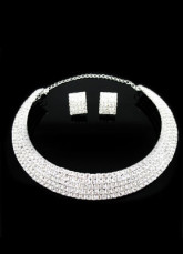 5 Row Rhinestone Wedding Bridal Jewelry Set