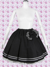 Jupe Lolita en coton noir avec bandes blanches et nœud de papillon