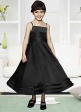 Black Satin Spaghetti Flower Girl Dress
