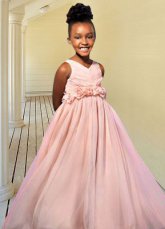 Beautiful Pink Sleeveless V-Neck Satin Chiffon Flower Girl Dress