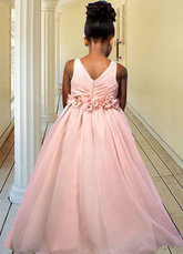 Beautiful Pink Sleeveless V-Neck Satin Chiffon Flower Girl Dress