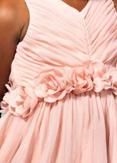 Beautiful Pink Sleeveless V-Neck Satin Chiffon Flower Girl Dress