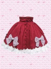 Jupe Lolita en coton rouge avec de boutons en coton et nœuds de papillon