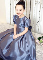 Short Puff Sleeves Satin Sash Flower Girl Dress