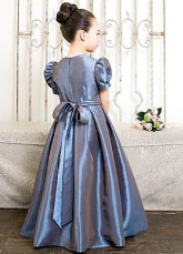 Short Puff Sleeves Satin Sash Flower Girl Dress