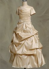 Short Sleeves Pleated Bodice Ruched Satin Flower Girl Dress