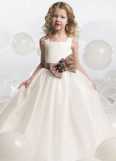 White Sleeveless Bow Sash Satin Flower Girl Dress