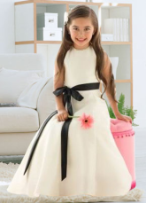 White Sleeveless Sash Satin Flower Girl Dress