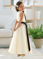 White Sleeveless Sash Satin Flower Girl Dress