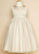 Sleeveless Satin Organza Paillette Flower Girl Dress