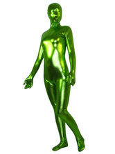 Spring Green Unicolor Unisex Shiny Metallic Zentai Suit