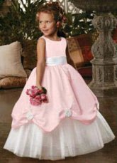 White And Pink Sleeveless Sash Satin Organza Flower Girl Dress