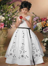 White Embroidery Sash Satin Organza Flower Girl Dress