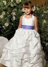 White Sash Ball Gown Taffeta Satin Flower Girl Dress