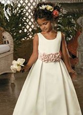 Princess White Sleeveless Flower Sash Satin Organza Flower Girl Dress