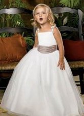 White Sleeveless Sash Spaghetti Satin Flower Girl Dress