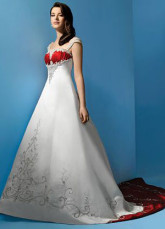 A-line Empire Waist Beading Embroidery Satin Wedding Dress