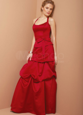 Robe de soirée jolie à licou en taffetas avec décoration de nœud de papillon 