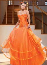 Ball magn&iacute;fico vestido de naranja sin tirantes de raso novia de organza vestido de noche