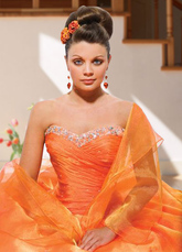 Ball magn&iacute;fico vestido de naranja sin tirantes de raso novia de organza vestido de noche