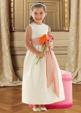 Sleeveless Sash Satin Flower Girl Dress