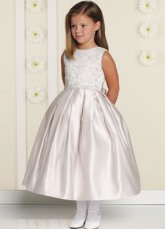 White Sleeveless Satin Lace Flower Girl Dress