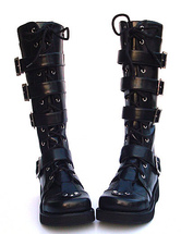 1.2'' High Heel Black Strappy PU Lolita Boots