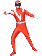 Red And White Lycra Shiny Metallic Super Hero Zentai Suit