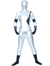White And Black Shiny Metallic Unisex Zentai Suit