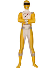 Yellow And Silver Lycra Spandex Super Hero Costume