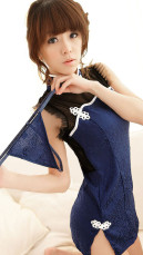 Lingerie Sexy Dress Cheong-Sam Sans Manches Ange Bleue Foncé