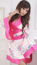 Manches longues fuchsia Kimono Dress Sexy Floral
