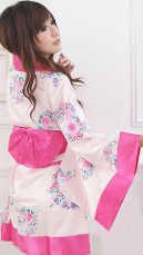 Manches longues fuchsia Kimono Dress Sexy Floral