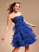 Elegant Empire Waist Strapless Multi-Ruffles Satin Organza Prom Dress