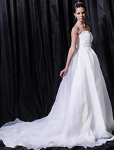 Romantic Ball Gown Strapless Empire Waist Beading Embroidery Satin Wedding Dress