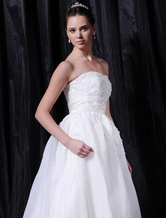 Romantic Ball Gown Strapless Empire Waist Beading Embroidery Satin Wedding Dress