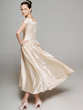 Short Sleeves Beaded Pin Tea Length Elastic Woven Satin Mother Of Bride And Groom Dress