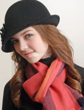 Black 100% Wool Trilby Hat For Women