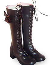 Bottes lolita en PU avec nœud de papillon   à talon haut