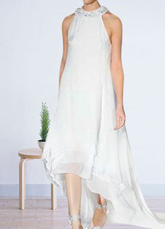 White Halter Beaded Chiffon Satin Maternity Mini Wedding Dress For Bride