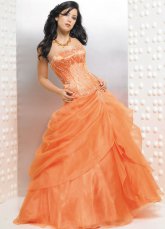 Estilo Euro balón vestido sin tirantes de raso de listones de organza balón vestido vestido