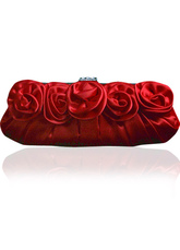 Beautiful Red Snap Closure Flower Pleated Satin Party Clutch