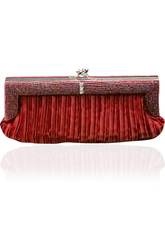 Formal Amaranth Stripe Snap Closure Satin Cocktail Clutch