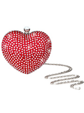 Attractive Red Rhinestone Snap Closure Hard Prom Clutch