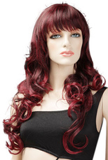 Beautiful Women's 70cm Long Curly Red Fashion Wig With Fringe