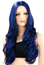 Femmes Noir Bleu d  '70cm perruque Mode longs et bouclés