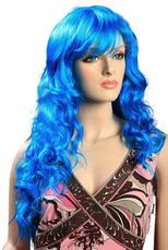 Blue Women's 70cm Curly Long Fashion Wig With Fringe Style