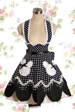 Jupe Lolita en coton noir d'ourlet festonné et de point blanc