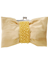 Fashion Yellow Beaded Snap Closure Satin Prom Clutch
